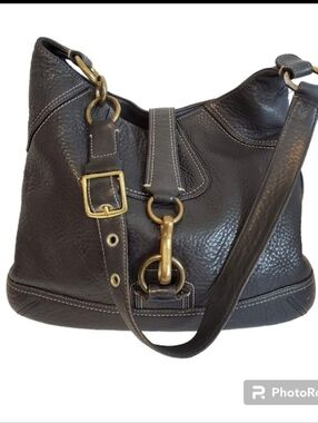 Coach Hampton 10210 Black Pebbled Leather Hobo Shoulder Bag Horsebit Clip 2006